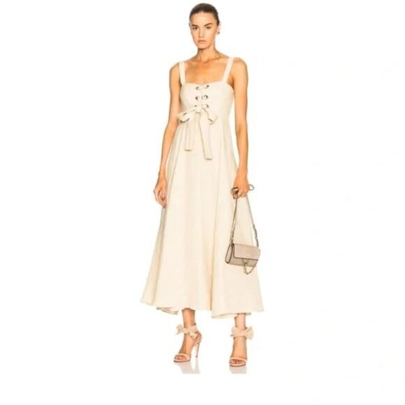 Mara Hoffman Mei 100% Hemp Midi Dress in Beige Size 0 - Picture 1 of 8
